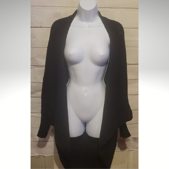 Black Woven Flowy Waterfall Sweater - Extra Long - Picture 5 of 15